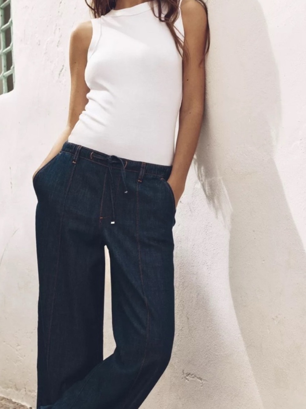 Zara High-Waisted Wide-Leg Jeans – Size L – Deep Blue Denim